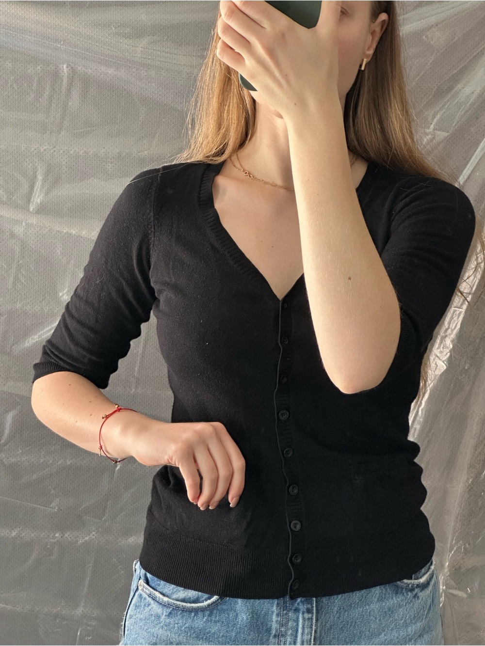 Dynamite Black V-Neck Button-Up Women's Sweater